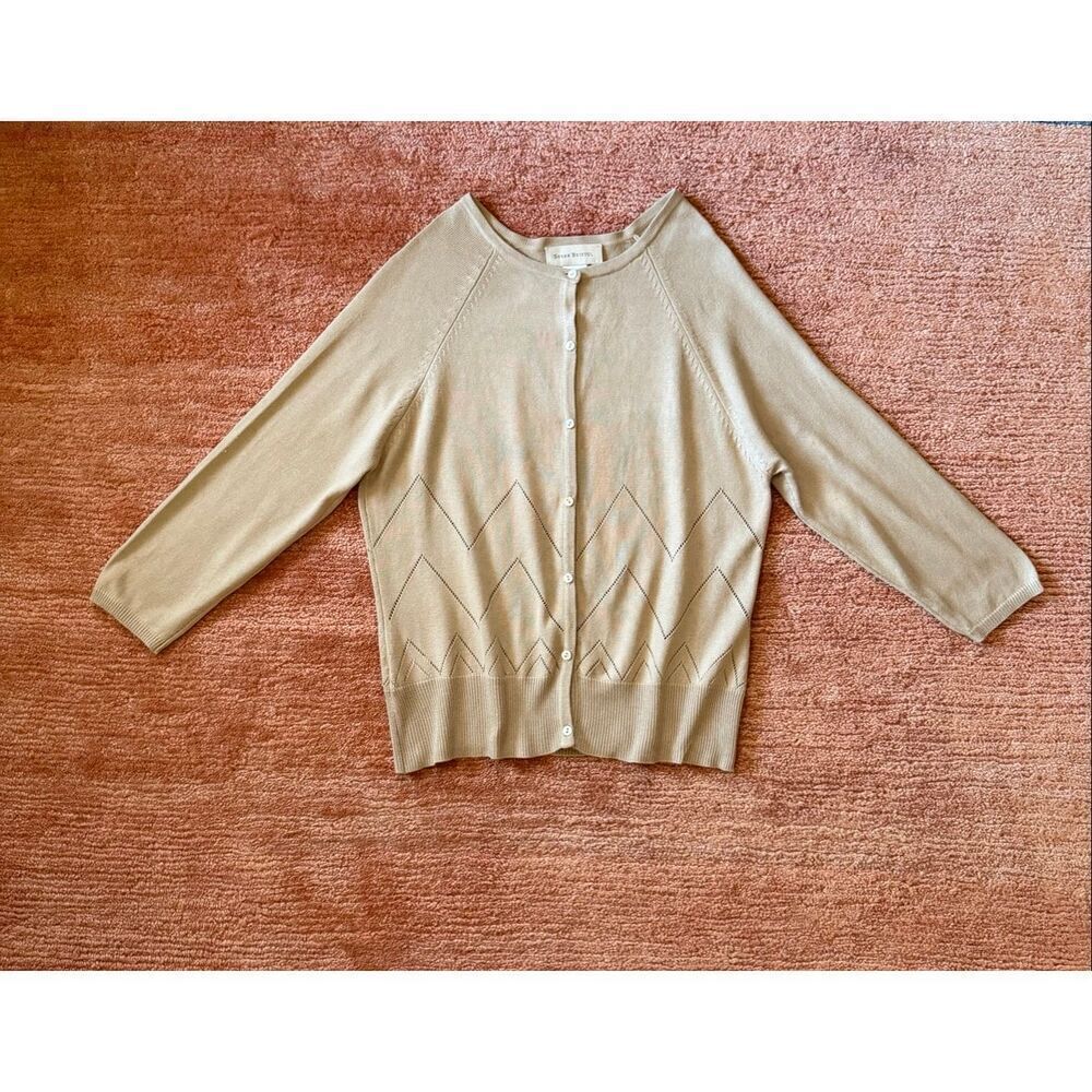 Susan Bristol Beige Silk Wool Cardigan Sweater Size M